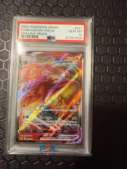 Pokemon TCG Blaziken VMAX Sword & Shield Chilling Reign Card 021/198 PSA 10 - Image 1