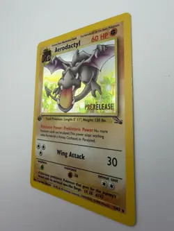 1st Edition Aerodactyl 1/62 PRERELEASE Gold Stamp Fossil Holo 1999 Pokemon Card - Image 3