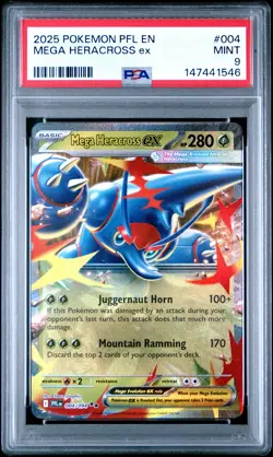 2025 POKEMON PFL EN-PHANTASMAL FLAMES #004 MEGA HERACROSS EX PSA 9 - Image 1