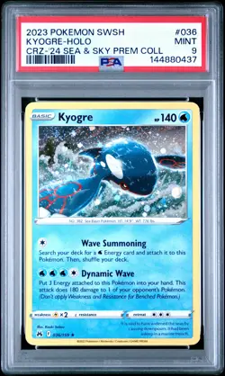 2023 POKEMON SWORD & SHIELD CROWN ZENITH #036 KYOGRE-HOLO PSA 9 - Image 1