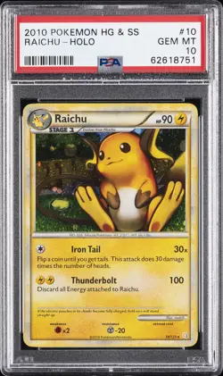 2010 POKEMON HEARTGOLD & SOULSILVER #10 RAICHU-HOLO PSA 10 - Image 1