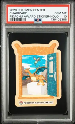 2023 POKEMON CENTER PIKACHU AWARD DELIVERY! STICKER HOLO CHARIZARD PSA 10 - Image 1