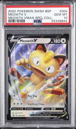 2020 POKEMON SWSH PROMO MEOWTH VMAX SPECIAL COLLECTION #004 MEOWTH V PSA 10 - Image 1