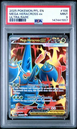 2025 POKEMON PFL EN-PHANTASMAL FLAMES ULTRA RARE #108 MEGA HERACROSS EX PSA 9 - Image 1