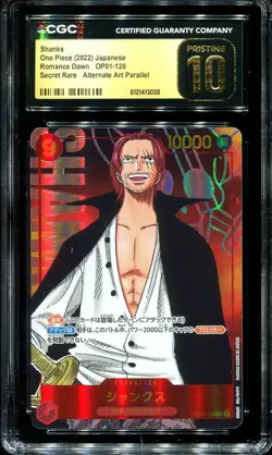 PRISTINE CGC 10 Shanks OP01-120 Romance Dawn Secret Rare Alt Art 2022 JP One Pie - Image 1