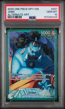 2025 ONE PIECE OP11-A FIST OF DIVINE SPEED ALTERNATE ART #021 JINBE PSA 10 - Image 1