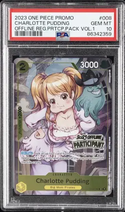 2023 ONE PIECE PROMOS OFFLINE REGIONAL PARTICIPATION CHARLOTTE PUDDING PSA 10 - Image 1