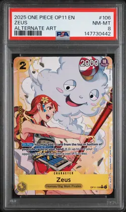 2025 ONE PIECE OP11-A FIST OF DIVINE SPEED ALTERNATE ART #106 ZEUS PSA 8 - Image 1
