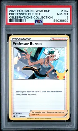 2021 POKEMON SWSH PROMO CELEBRATIONS COLLECTION #167 PROFESSOR BURNET PSA 8 - Image 1