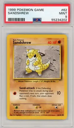 1999 Pokemon Game Base Set Unlimited Sandshrew #62 PSA 9 Partial Set Break - Image 1