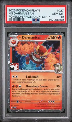 2025 POKEMON PLAY! POKEMON PRIZE PACK: SERIES 7 #027 N'S DARMANITAN PSA 10 - Image 1