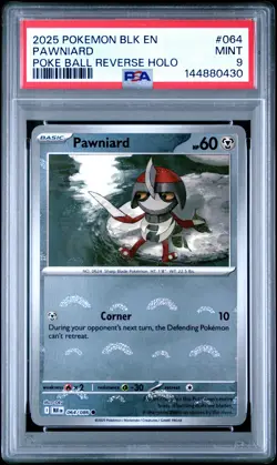 2025 POKEMON BLK EN-BLACK BOLT POKE BALL REVERSE HOLO #064 PAWNIARD PSA 9 - Image 1