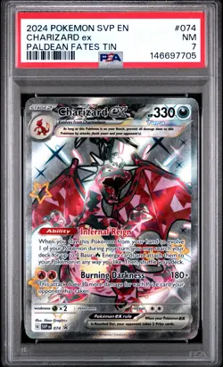 2024 POKEMON SVP EN-SV BLACK STAR PROMO PALDEAN FATES TIN CHARIZARD EX PSA 7 - Image 1