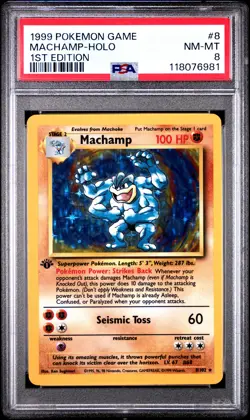 1999 POKEMON BASE SET 1ST EDITION #8 MACHAMP-HOLO PSA 8 - Image 1
