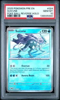 2025 POKEMON EN-PRISMATIC EVOLUTIONS 024 SUICUNE POKE BALL REVERSE HOLO PSA 10 - Image 1