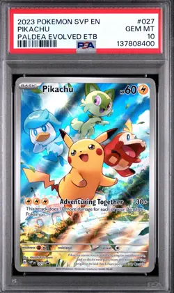 2023 Pokemon SVP EN Pikachu #27 Paldea Evolved ETB PSA 10 Gem Mint! - Image 1