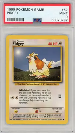 1999 Pokemon Game Base Set Unlimited Pidgey #57 PSA 9 Partial Set Break - Image 1