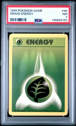 1999 POKEMON BASE SET UNLIMITED #99 GRASS ENERGY PSA 7 - Image 1