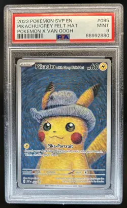 2023 Pokemon X Van Gogh Pikachu With Grey Felt Hat Black Star Promo #085 PSA 9 - Image 1