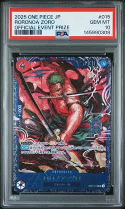 2025 ONE PIECE JAPANESE PROMOS OFFICIAL EVENT PRIZE #015 RORONOA ZORO PSA 10 - Image 1