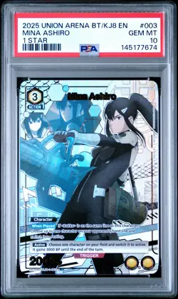2025 UNION ARENA UE12BT/KJ8 KAIJU NO. 8 1 STAR #003 MINA ASHIRO PSA 10 - Image 1