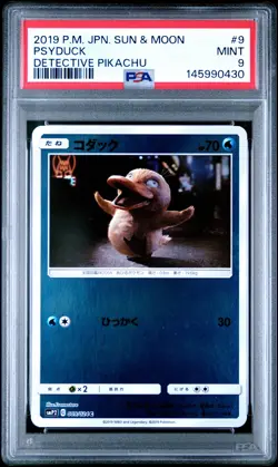 2019 POKEMON JAPANESE SUN & MOON DETECTIVE PIKACHU #9 PSYDUCK PSA 9 - Image 1