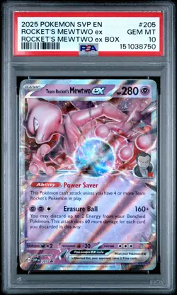 2025 POKEMON SVP EN-SV BLACK STAR PROMO #205 TEAM ROCKET'S MEWTWO EX PSA 10 - Image 1