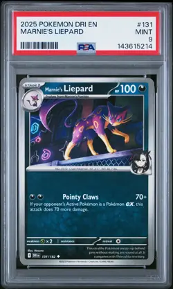2025 POKEMON DRI EN-DESTINED RIVALS #131 MARNIE'S LIEPARD PSA 9 - Image 1