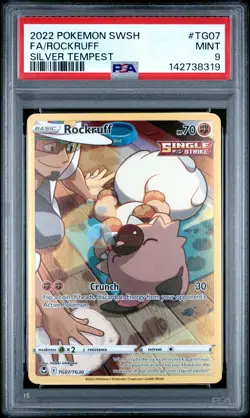 2022 POKEMON SWORD & SHIELD SILVER TEMPEST #TG07 FULL ART/ROCKRUFF PSA 9 - Image 1