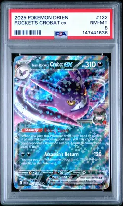 2025 POKEMON DRI EN-DESTINED RIVALS #122 TEAM ROCKET'S CROBAT EX PSA 8 - Image 1