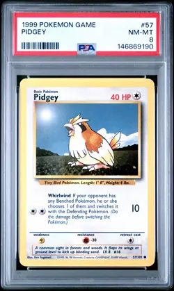 1999 POKEMON BASE SET UNLIMITED #57 PIDGEY PSA 8 - Image 1