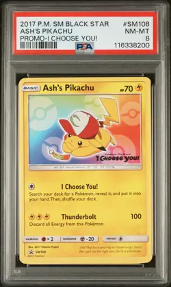 2017 POKEMON SM BLACK STAR PROMO I CHOOSE YOU! #SM108 ASH'S PIKACHU PSA 8 - Image 1