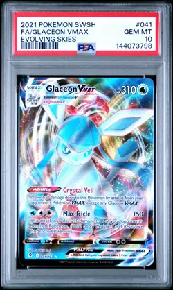 2021 POKEMON SWORD & SHIELD EVOLVING SKIES #041 FULL ART/GLACEON VMAX PSA 10 - Image 1