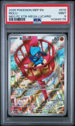 2025 POKEMON MEP MEGA EVOLUTION POKEMON CENTER ETB PROMO #010 RIOLU PSA 9 - Image 1