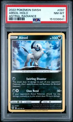 2022 POKEMON SWORD & SHIELD ASTRAL RADIANCE #097 ABSOL-HOLO PSA 8 - Image 1