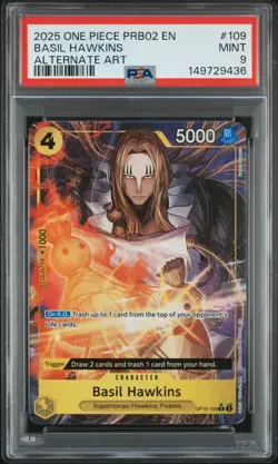 2025 ONE PIECE PRB02-PREMIUM BOOSTER ALTERNATE ART #109 BASIL HAWKINS PSA 9 - Image 1