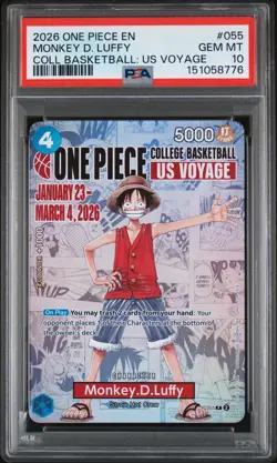 2026 ONE PIECE PROMOS COLLEGE BASKETBALL: US VOYAGE MONKEY D. LUFFY PSA 10 - Image 1