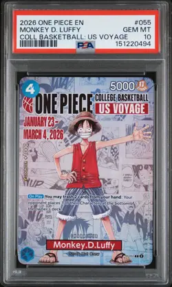 2026 ONE PIECE PROMOS COLLEGE BASKETBALL: US VOYAGE MONKEY D. LUFFY PSA 10 - Image 1