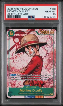 2025 One Piece OP-13 Monkey D. Luffy Alternate Art #118 PSA 10 - Image 1