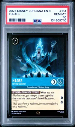 2025 DISNEY LORCANA EN 9-FABLED #151 HADES INFERNAL SCHEMER PSA 10 - Image 1