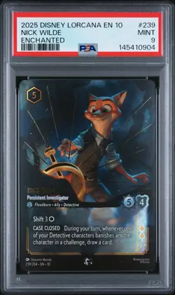 2025 DISNEY LORCANA EN 10-WHISPERS IN THE WELL ENCHANTED #239 NICK WILDE PSA 9 - Image 1