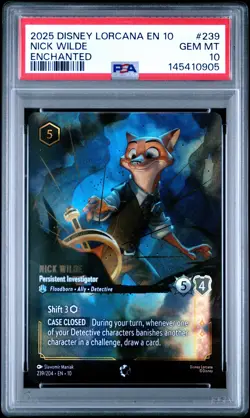 2025 DISNEY LORCANA EN 10-WHISPERS IN THE WELL ENCHANTED #239 NICK WILDE PSA 10 - Image 1