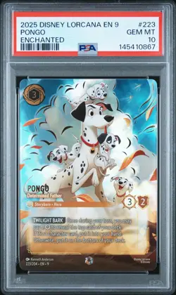 2025 DISNEY LORCANA EN 9-FABLED ENCHANTED #223 PONGO - DETERMINED FATHER PSA 10 - Image 1