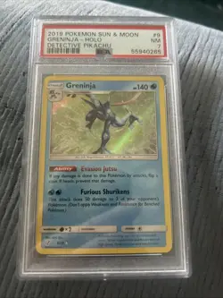 2019 Pokemon Sun & Moon Detective Pikachu Greninja Card #9 PSA 7 Near - MINT NM - Image 1