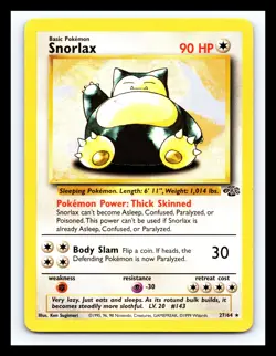 💥 Snorlax # 27/64 Jungle Set Rare Vintage 1999 Pokemon TCG Card - Image 1