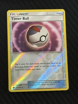 Pokemon Timer Ball Trainer Trading Card 134/149 Reverse Holo Sun and Moon 2017 - Image 1