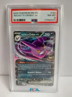 PSA 8 DRI EN-DESTINED RIVALS #122 TEAM ROCKET'S CROBAT EX Pokemon Card Slab - Image 1