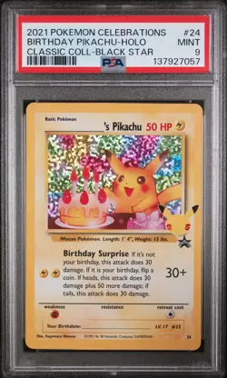 2021 POKEMON CELEBRATIONS CLASSIC COLLECTION #24 BIRTHDAY PIKACHU-HOLO PSA 9 - Image 1