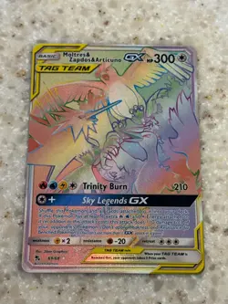 Pokemon Moltres, Zapdos, Articuno GX 69/68 Hidden Fates Holo Rainbow Trading TCG - Image 1