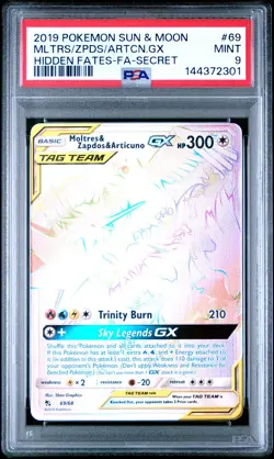 2019 POKEMON SM HIDDEN FATES SECRET #69 FA/MOLTRES & ZAPDOS & ARTICUNO GX PSA 9 - Image 1